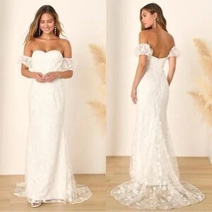 LULUS Magical Beginnings 3D Floral Embroidered Mesh Dress Gown S White NWT B54